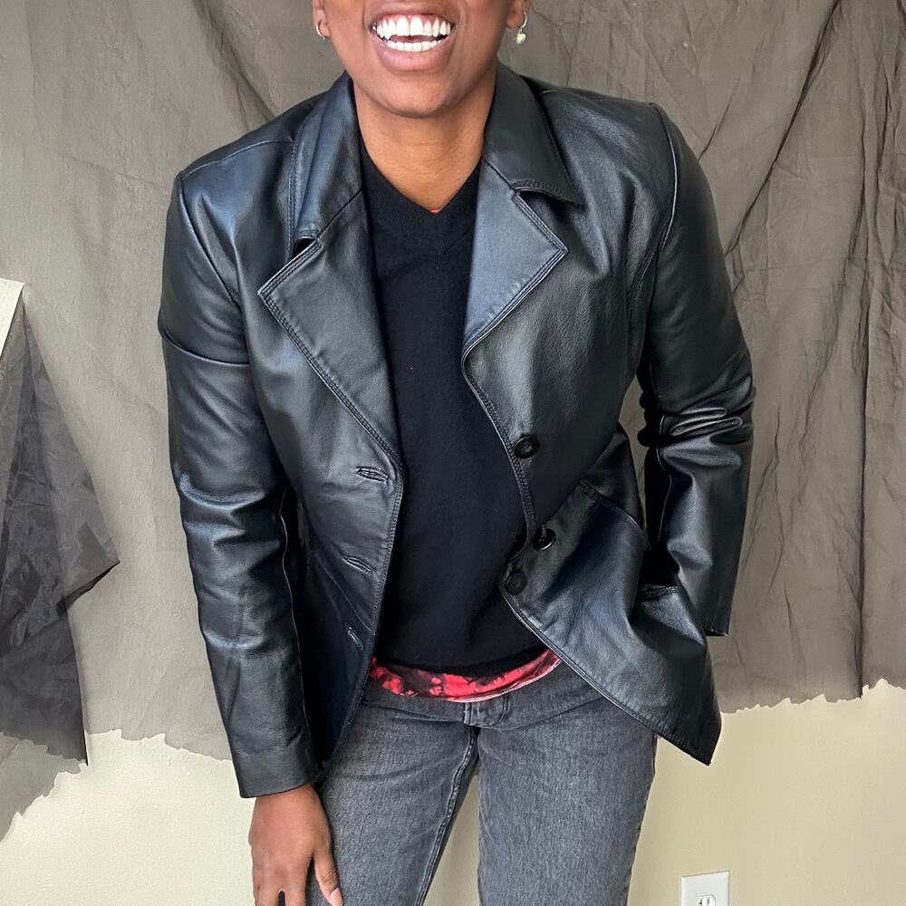 🥶 Worthington Black Leather Jacket Size Small